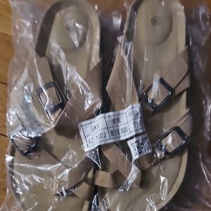 Tan Double Strap Sandals with Buckles